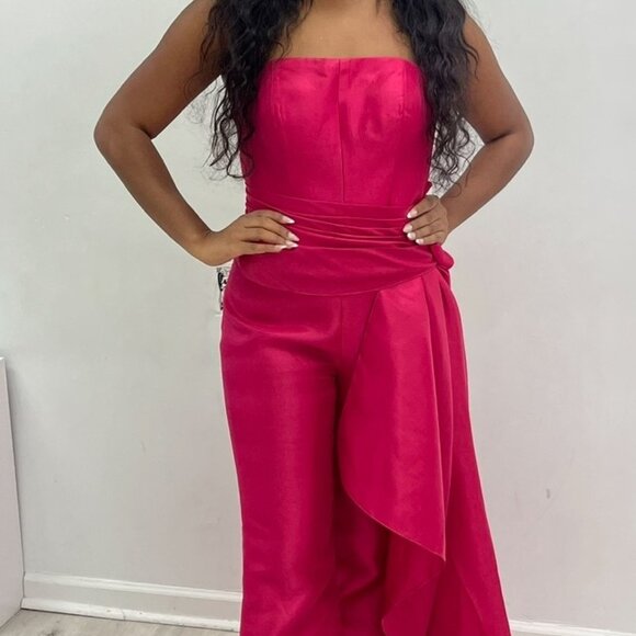 Hot Pink Strapless Jumpsuit with train